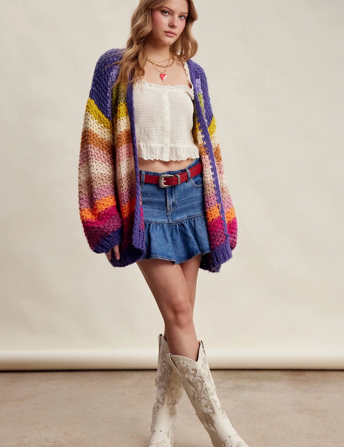 Striped Chunky Knit Cardigan