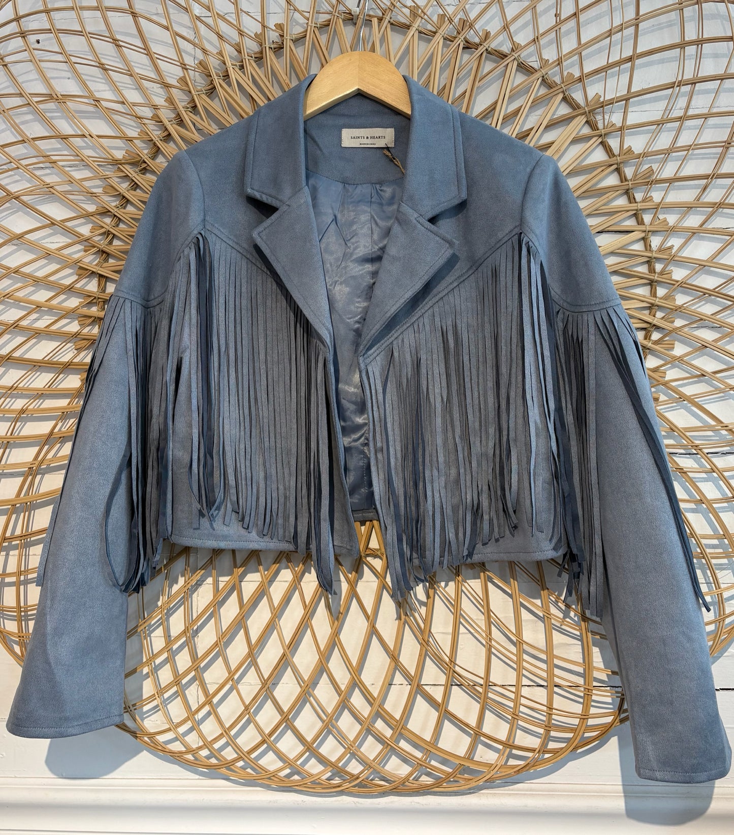 Boho Western Fringe Faux Suede Moto Jacket