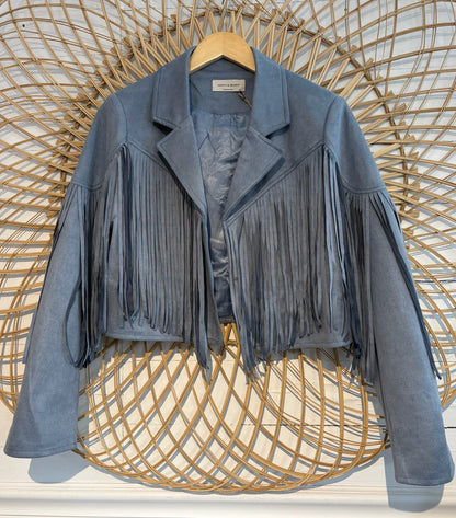 Boho Western Fringe Faux Suede Moto Jacket