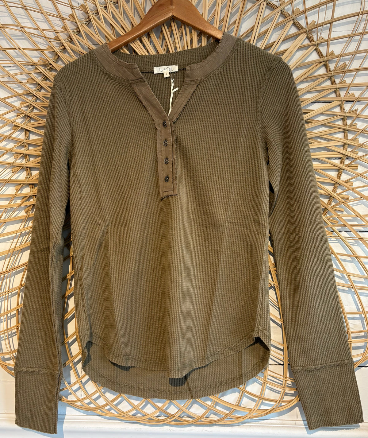 Boho Cozy Waffle Knit Button Front Long Sleeve