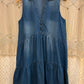 Boho Western Denim Tiered Button Sleeveless Dress