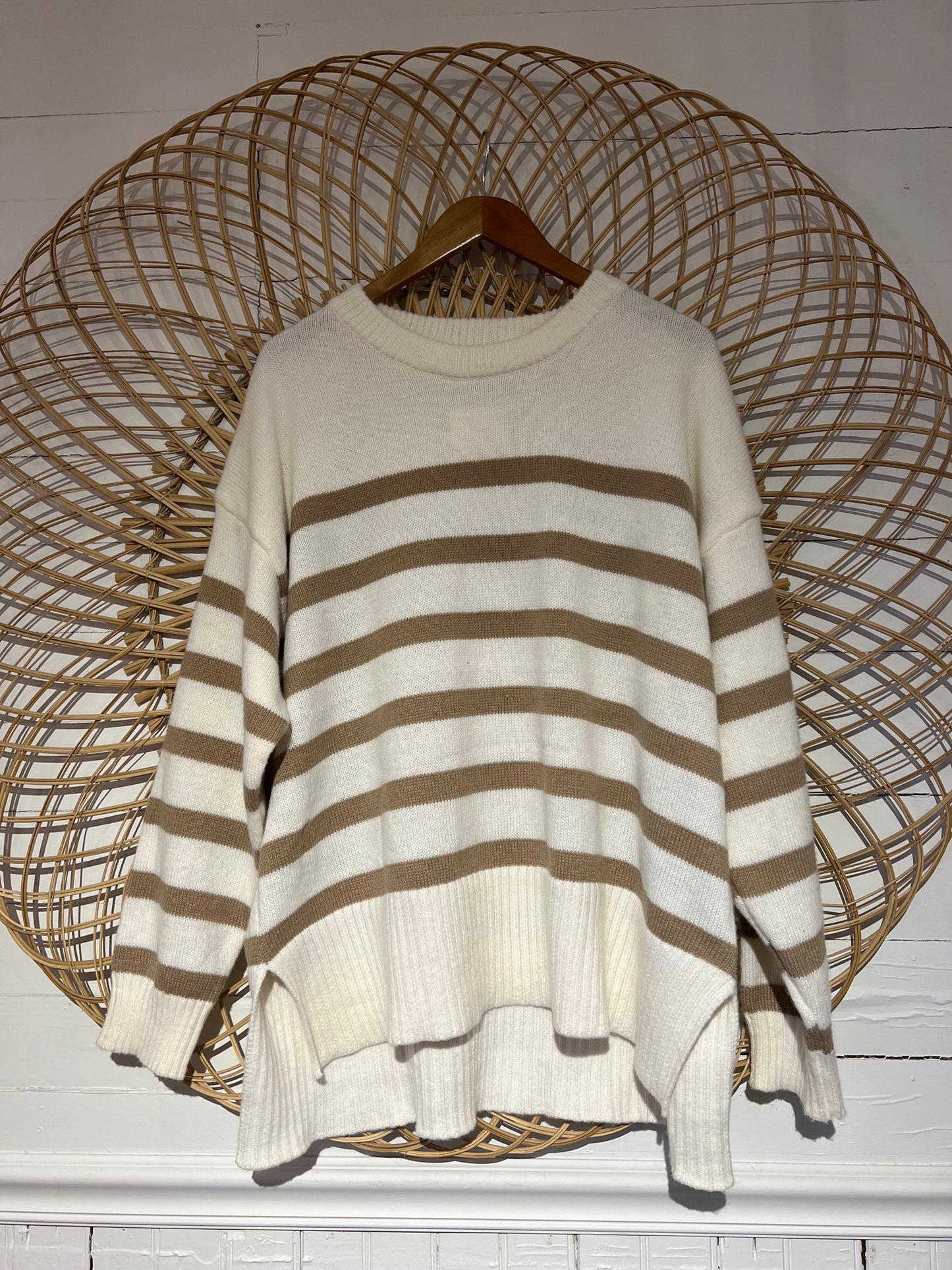 M/L Beige Striped Soft Knit Sweater