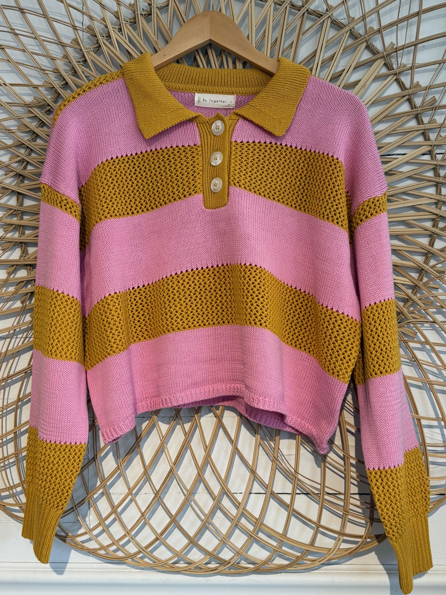 Boho Striped Collared Lightweight Knit Sweater