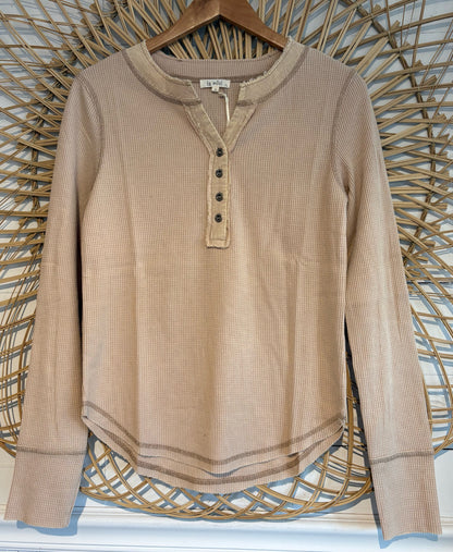 Boho Cozy Waffle Knit Button Front Long Sleeve