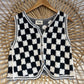 S/M White/Black Crochet Checkerboard Button-up Vest