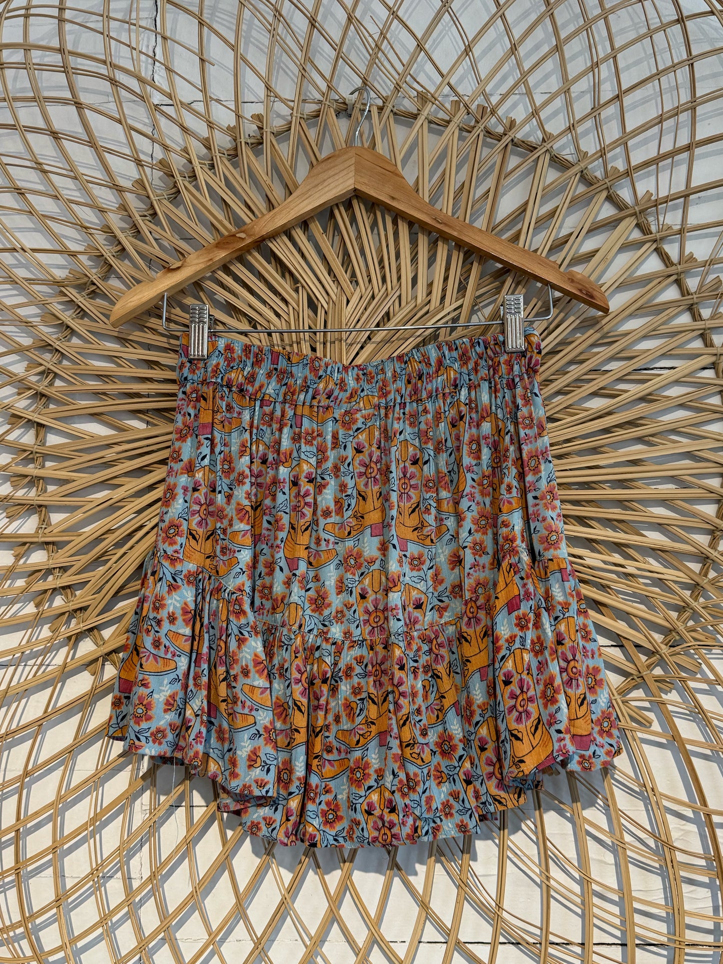 Boho Floral Ruffle Hem Skort