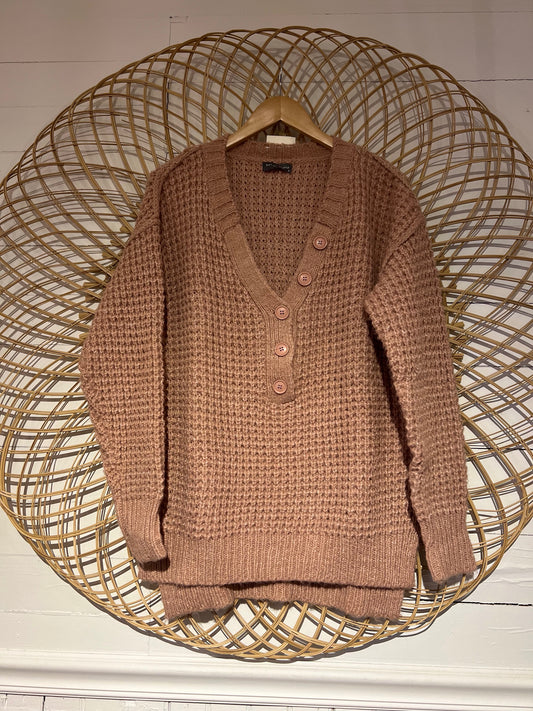 S Mauve Chunky Knit Button Front Sweater