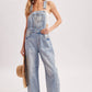 Boho Hippy Denim Barrel Overalls