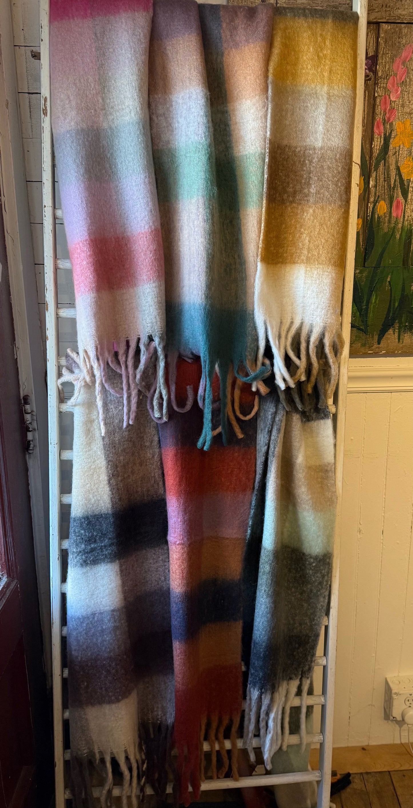 Boho Cozy Soft Plaid Fringe Scarf