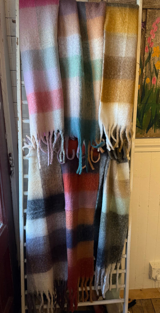 Boho Cozy Soft Plaid Fringe Scarf