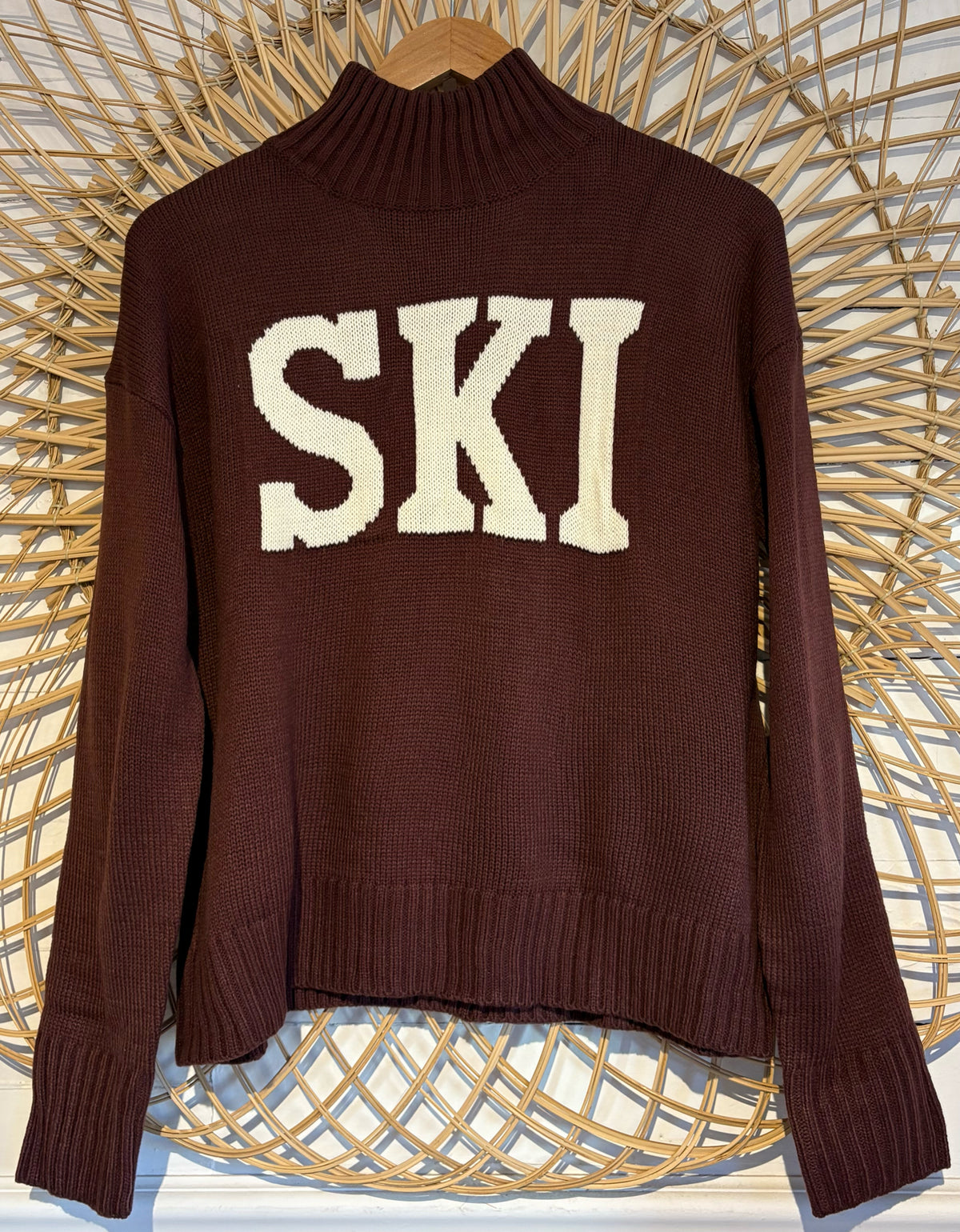 Hipster Cozy Knit Mock Neck "Ski" Sweater