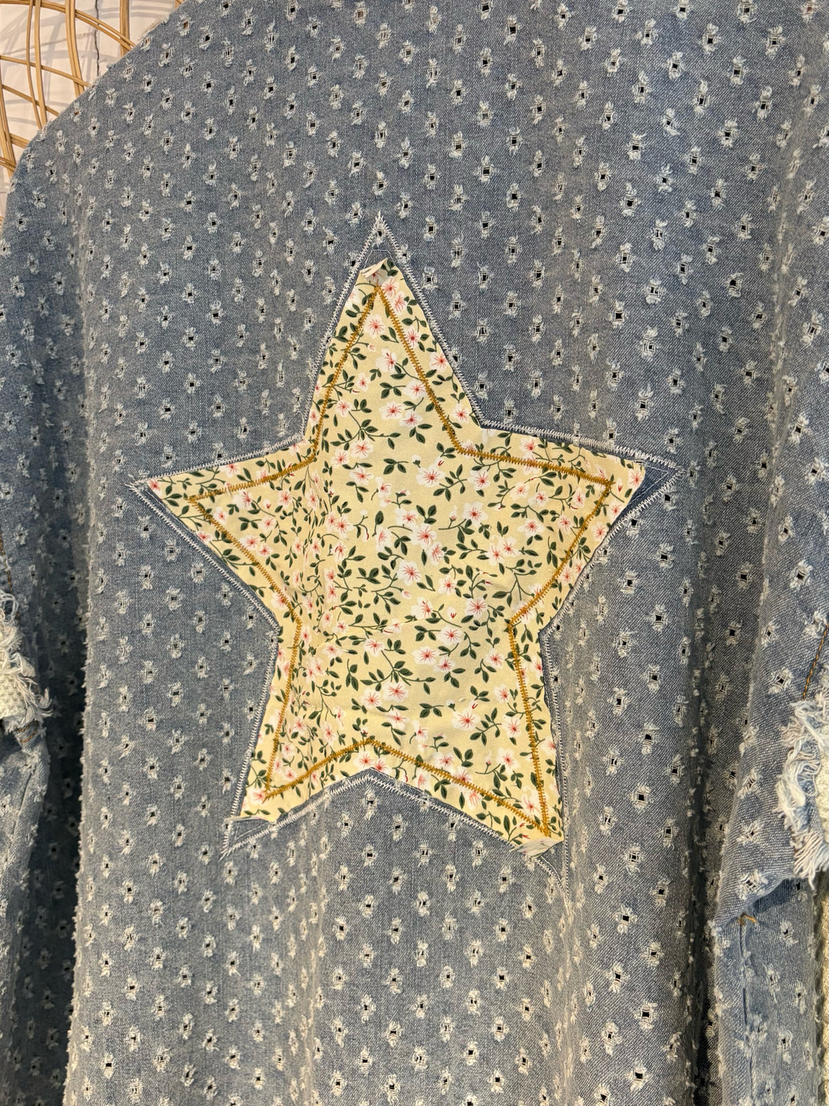 Boho Hippy Balloon Sleeve Peace Star Patchwork Button Up