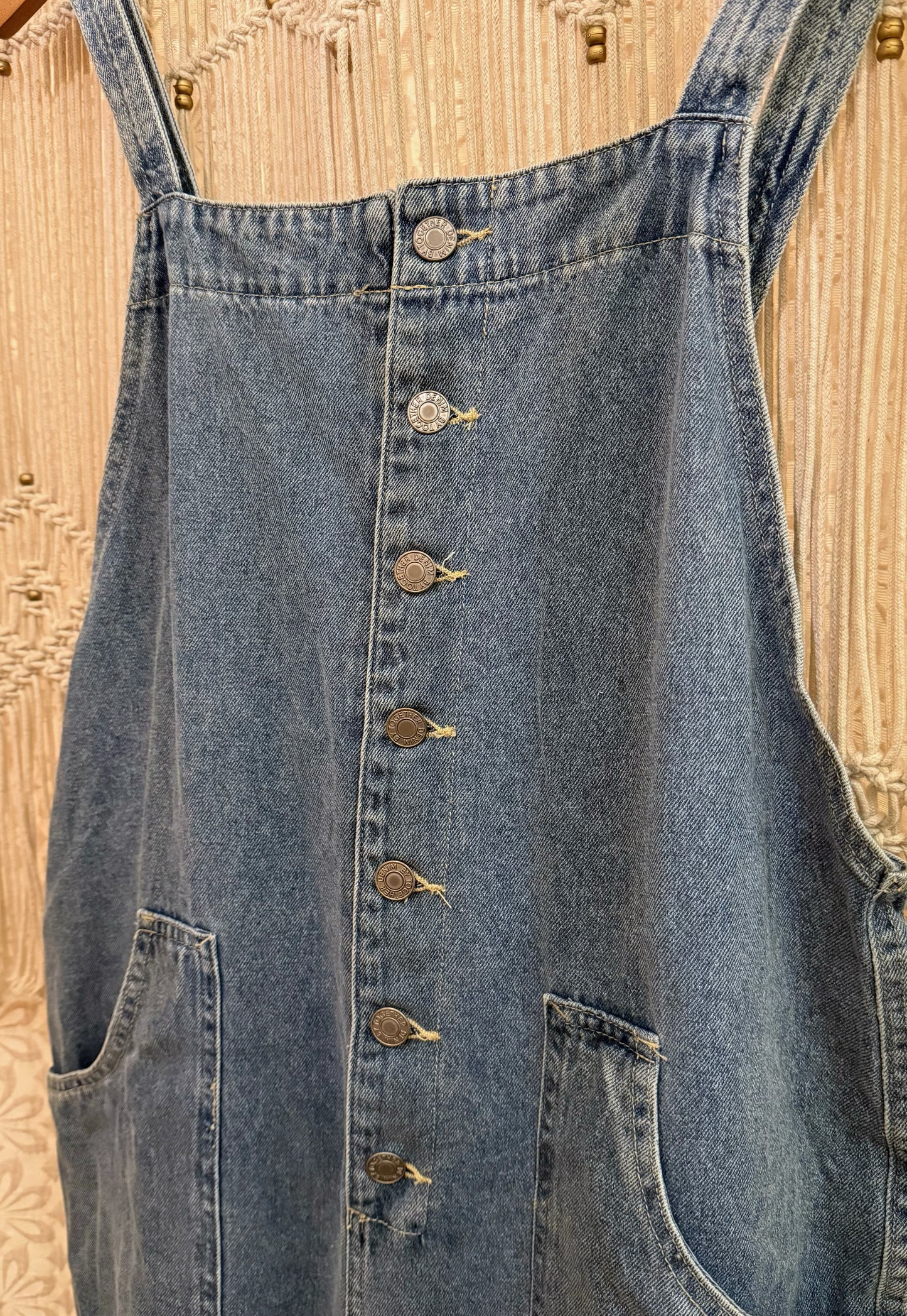 Boho Hippy Denim Button Front Wide Leg Overalls
