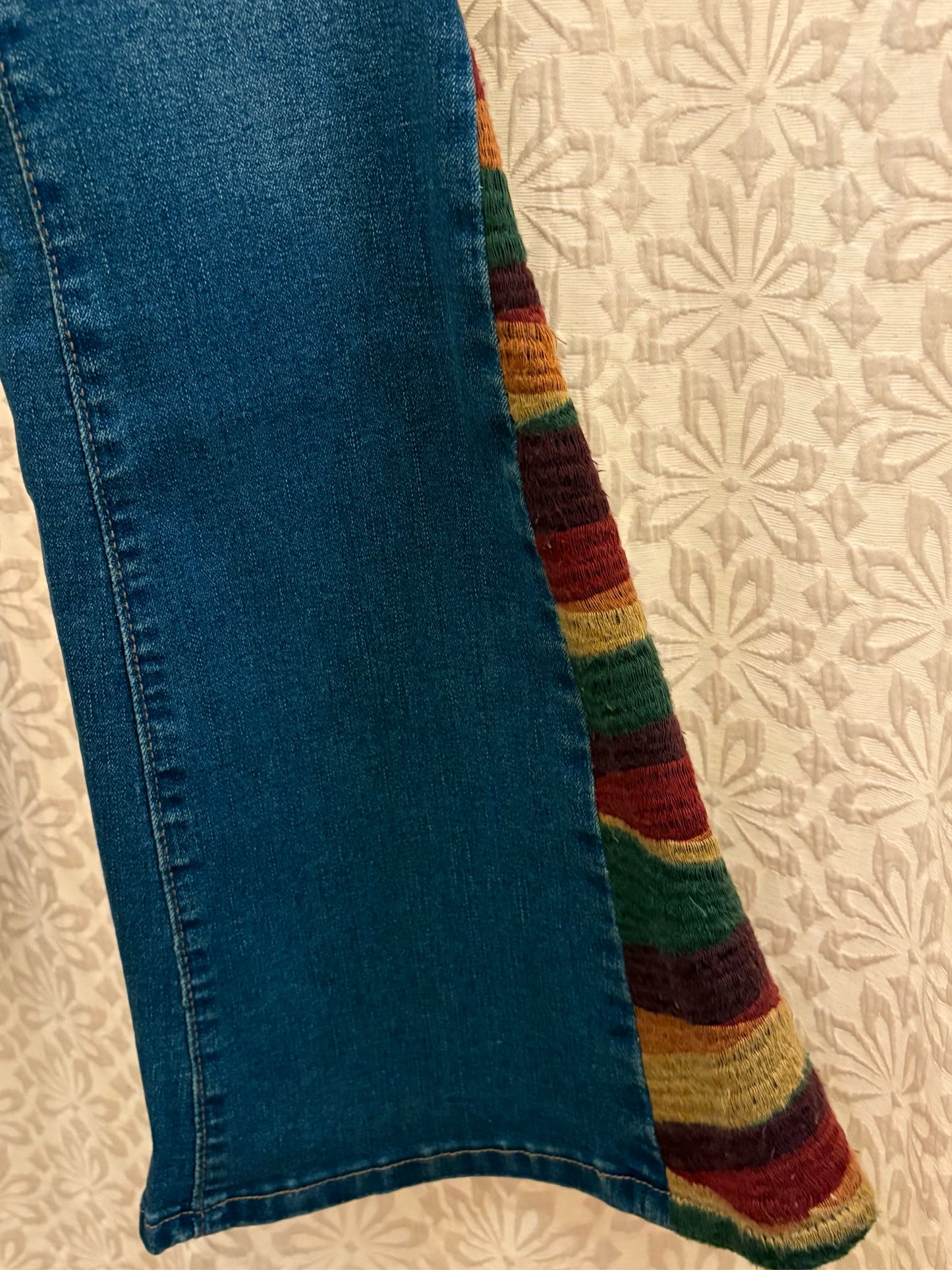 Boho Western Sunset Embroidered Denim Bell Bottoms