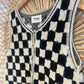 S/M Ivory/Black Crochet Checkerboard Button-up Vest