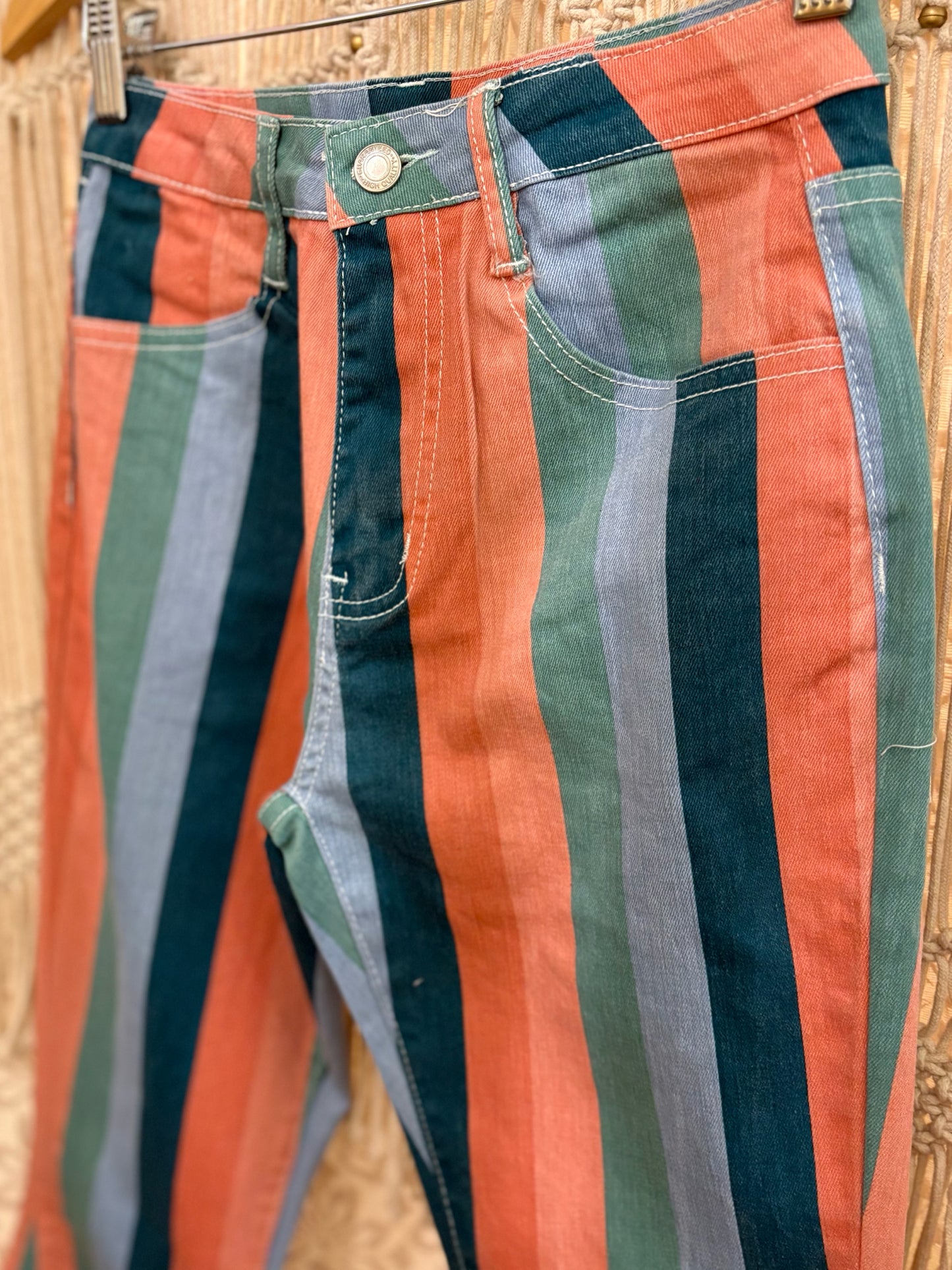 Boho Hippy Striped Denim Bell Bottoms