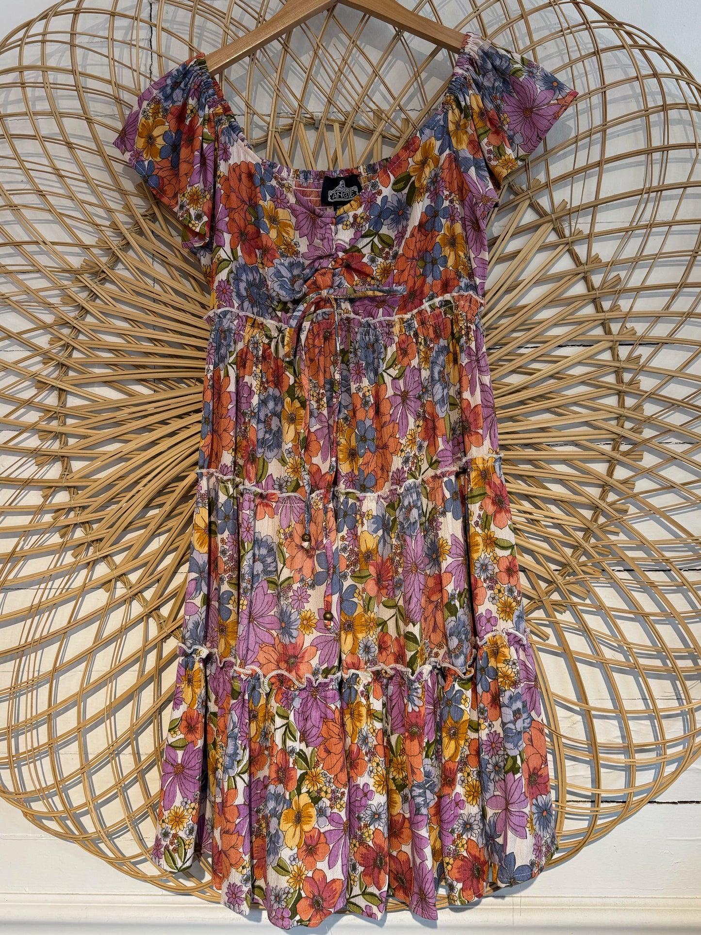 Boho Floral Flutter Sleeve Tiered Dress
