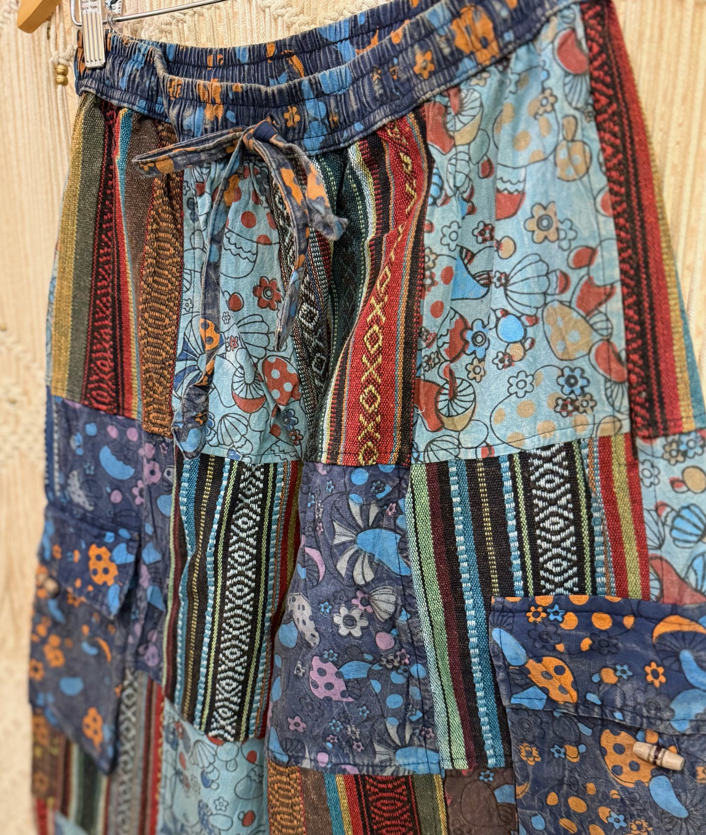 Boho Hippy Patchwork Mushroom Wide Leg Pants