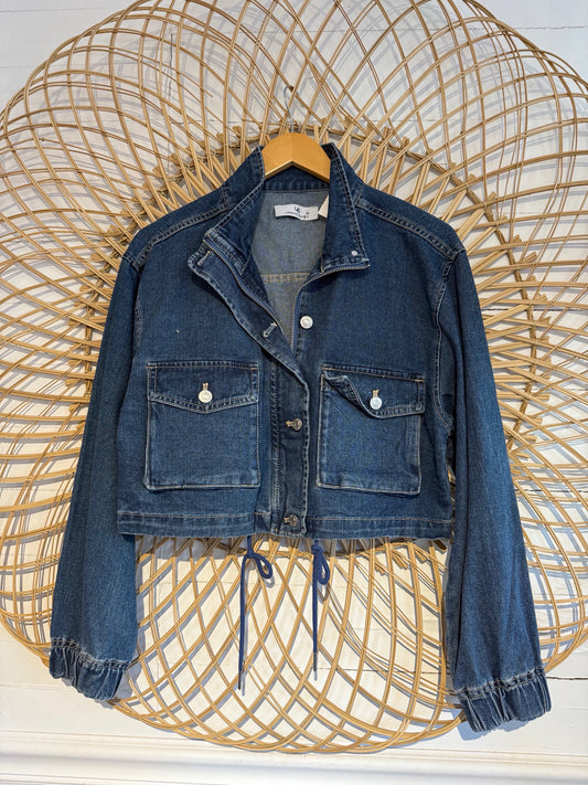 Cropped Drawstring Denim Jacket