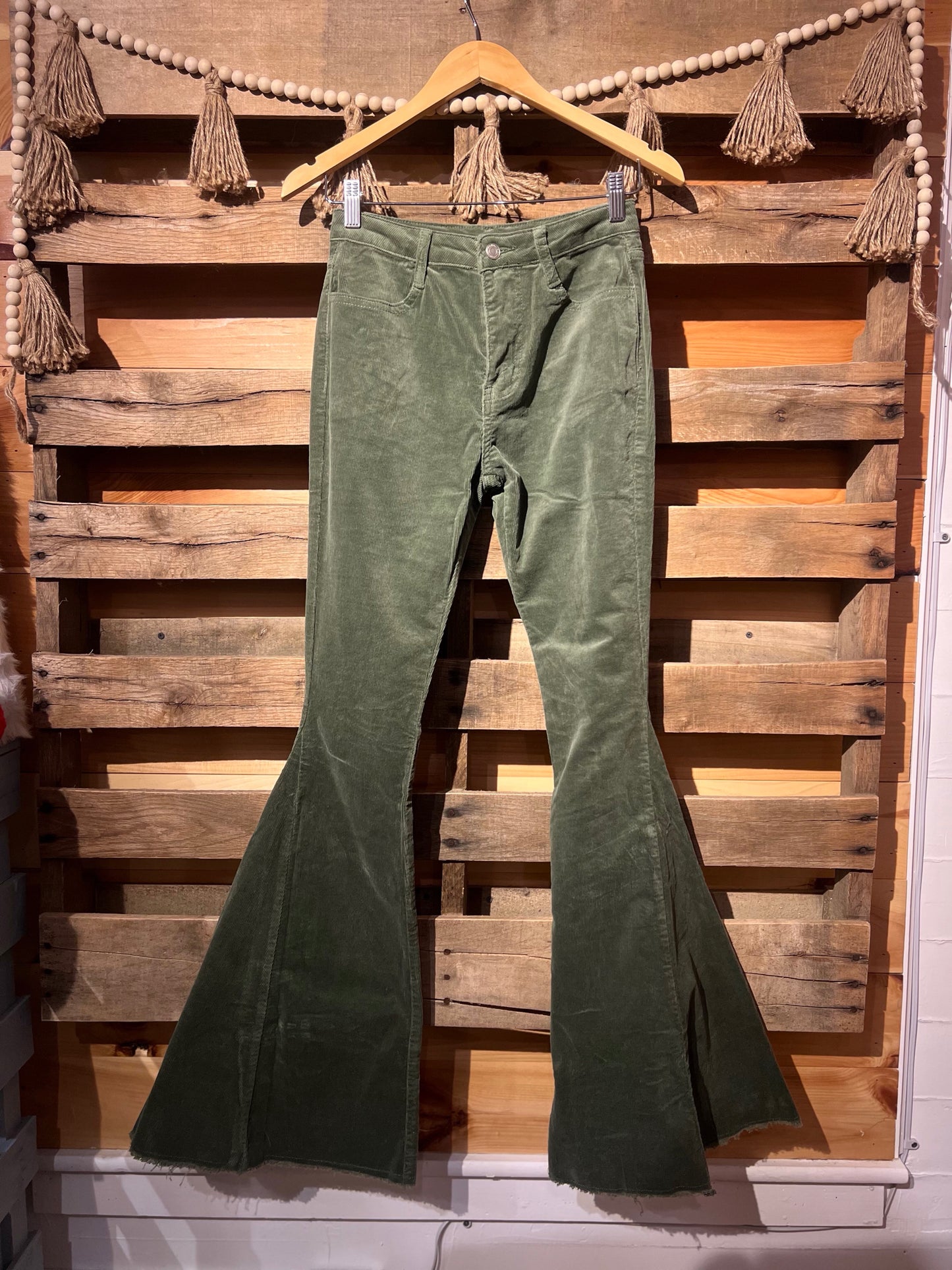 S Green Retro Hippy Corduroy Bell Bottoms