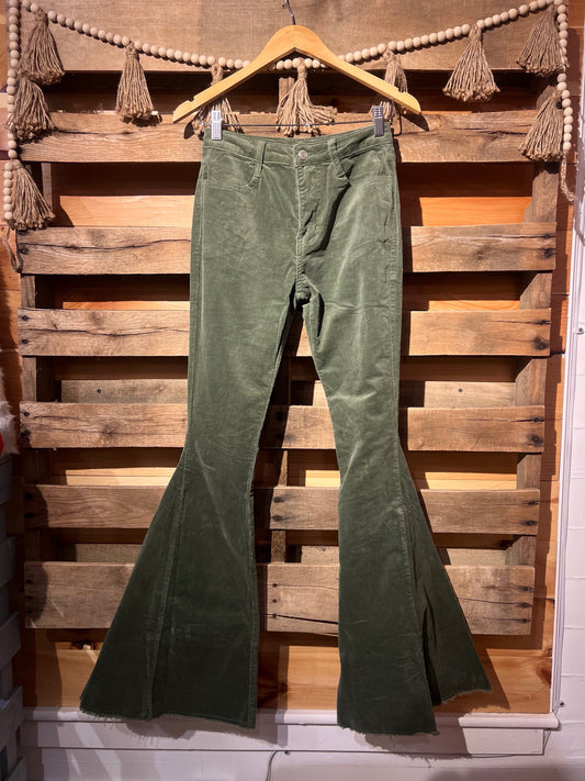 2XL Green Retro Hippy Corduroy Bell Bottoms