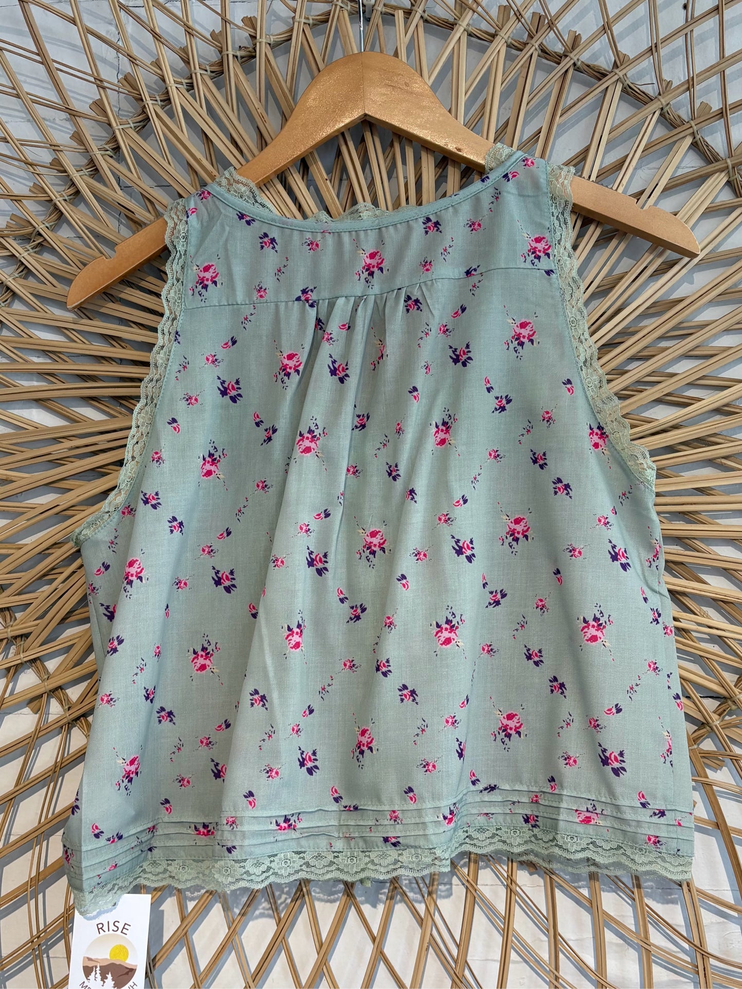 Boho Dainty Lace Trim Button Front With Tie Tank