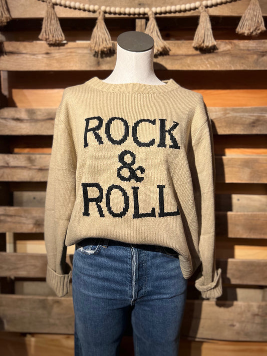 S Tan Hipster Knit Rock & Roll Sweater