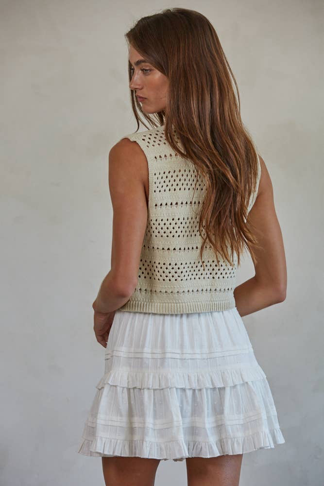 Boho Crochet Tie Front Sweater Vest