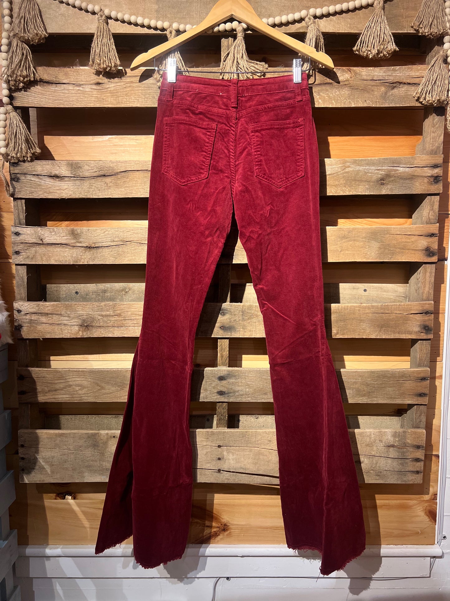 S Red Retro Hippy Corduroy Bell Bottoms