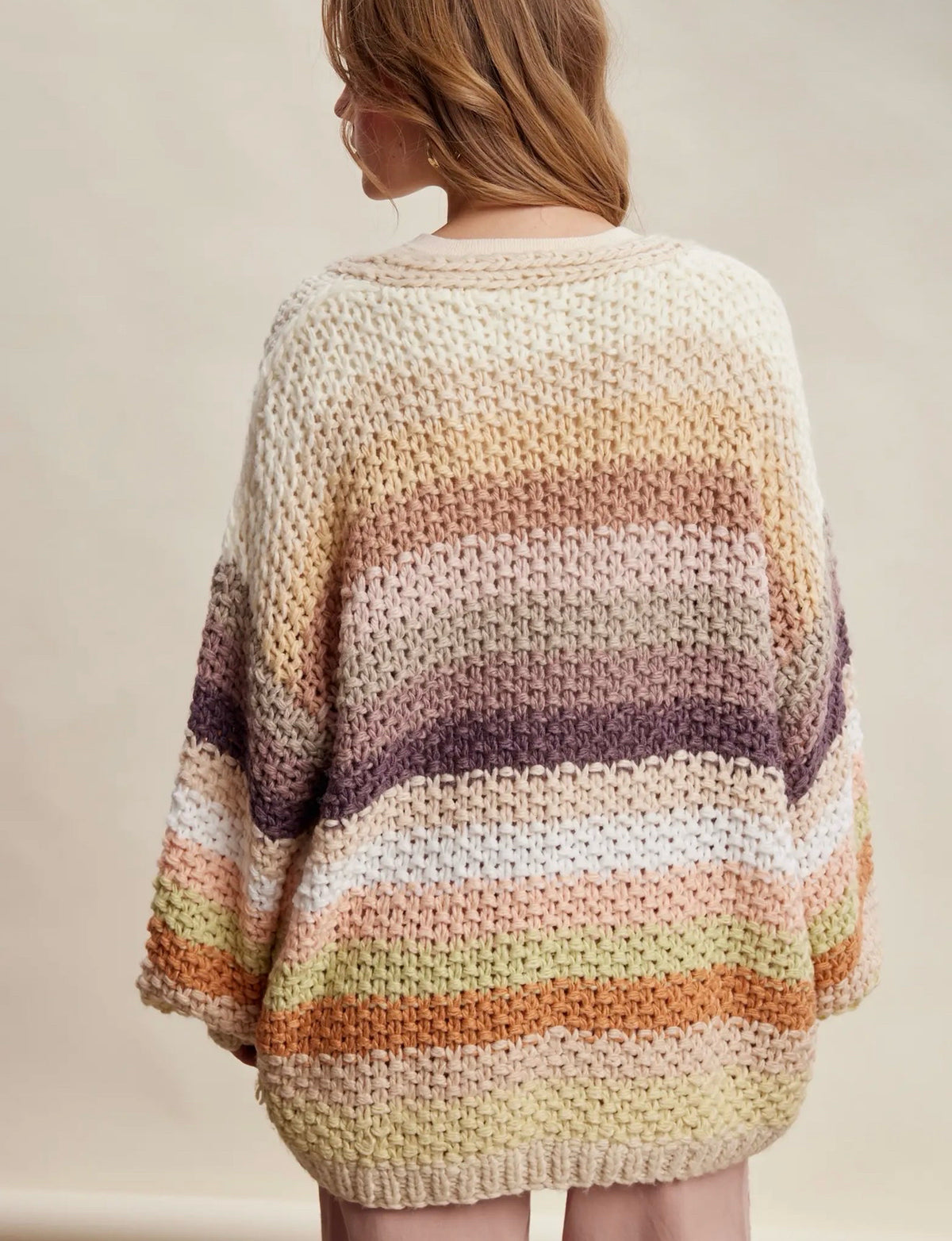 Striped Chunky Knit Cardigan