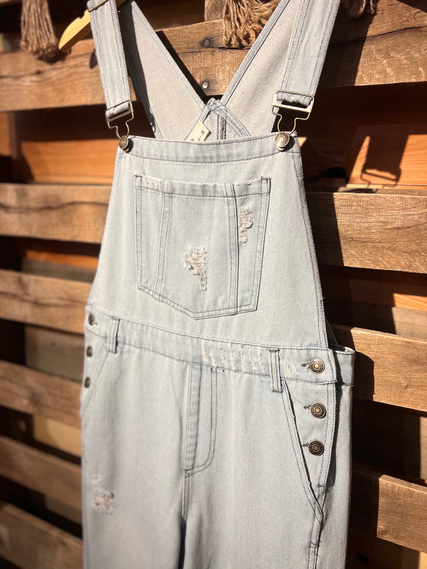 S Boho Wide Leg Denim Overalls