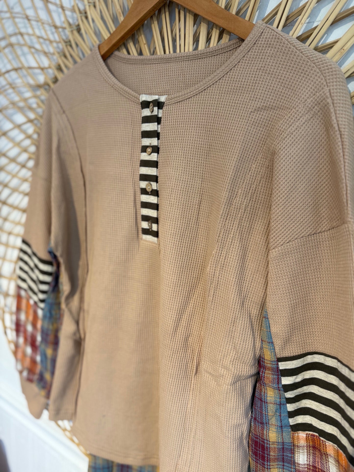 Patchwork Flannel Waffle-knit Long Sleeve