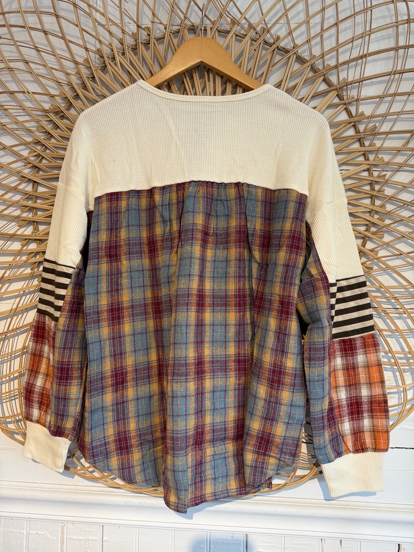 Patchwork Flannel Waffle-knit Long Sleeve