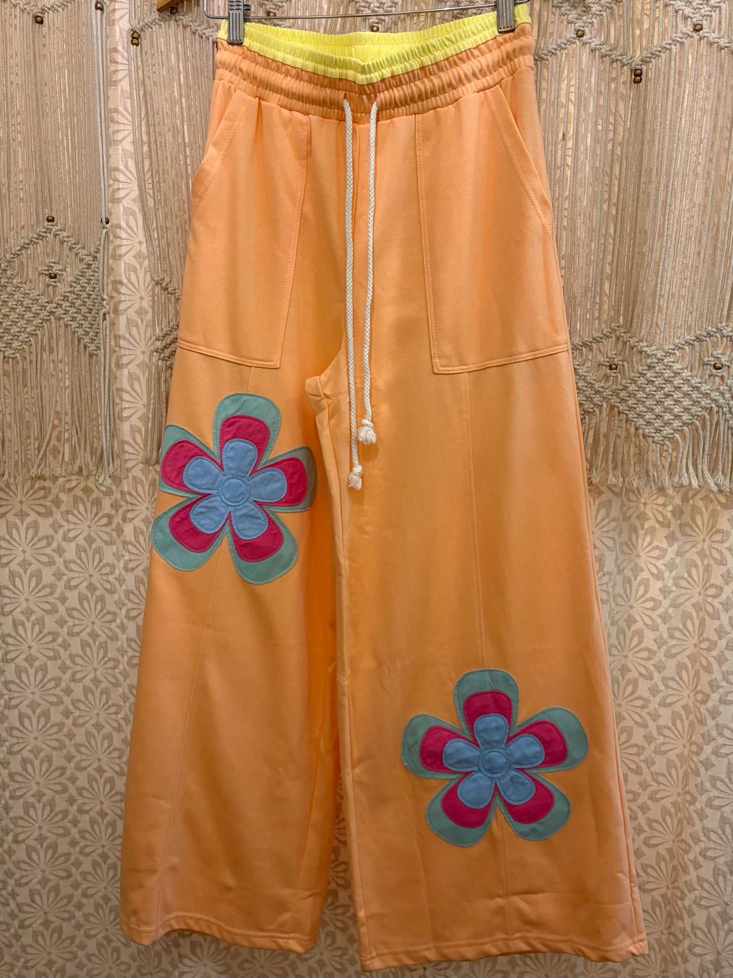 Boho Funky Retro Floral Wide Leg Sweatpants