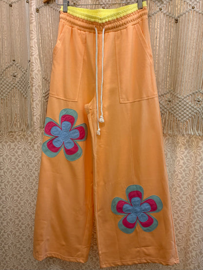 Boho Funky Retro Floral Wide Leg Sweatpants