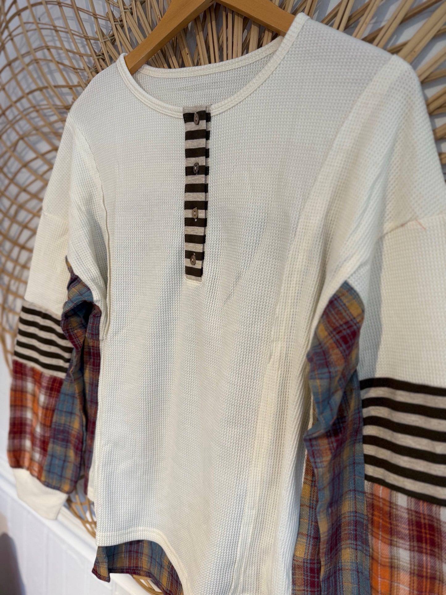 Patchwork Flannel Waffle-knit Long Sleeve