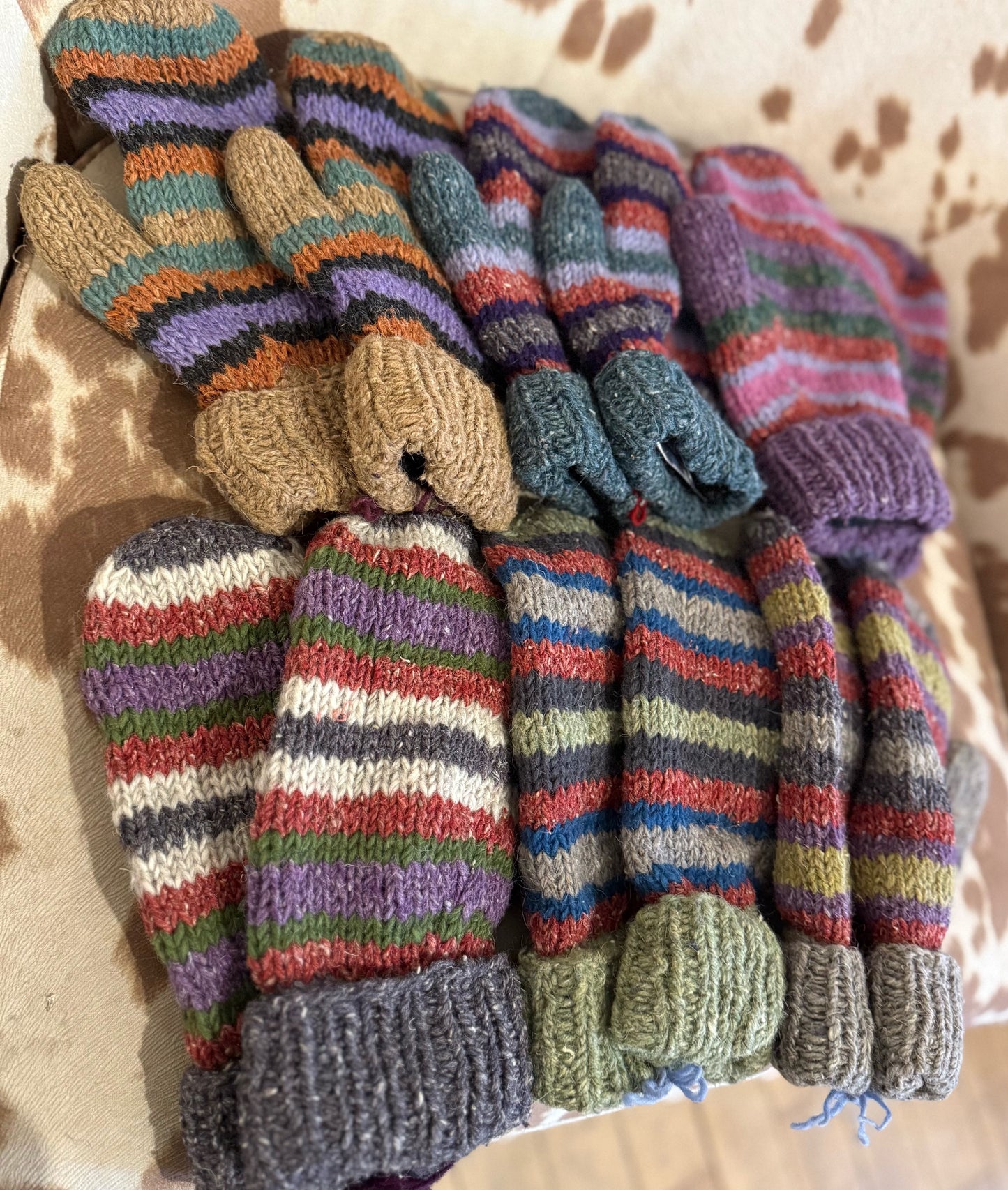 Boho Hipster Striped Cozy Knit Fleece Lined Mittens