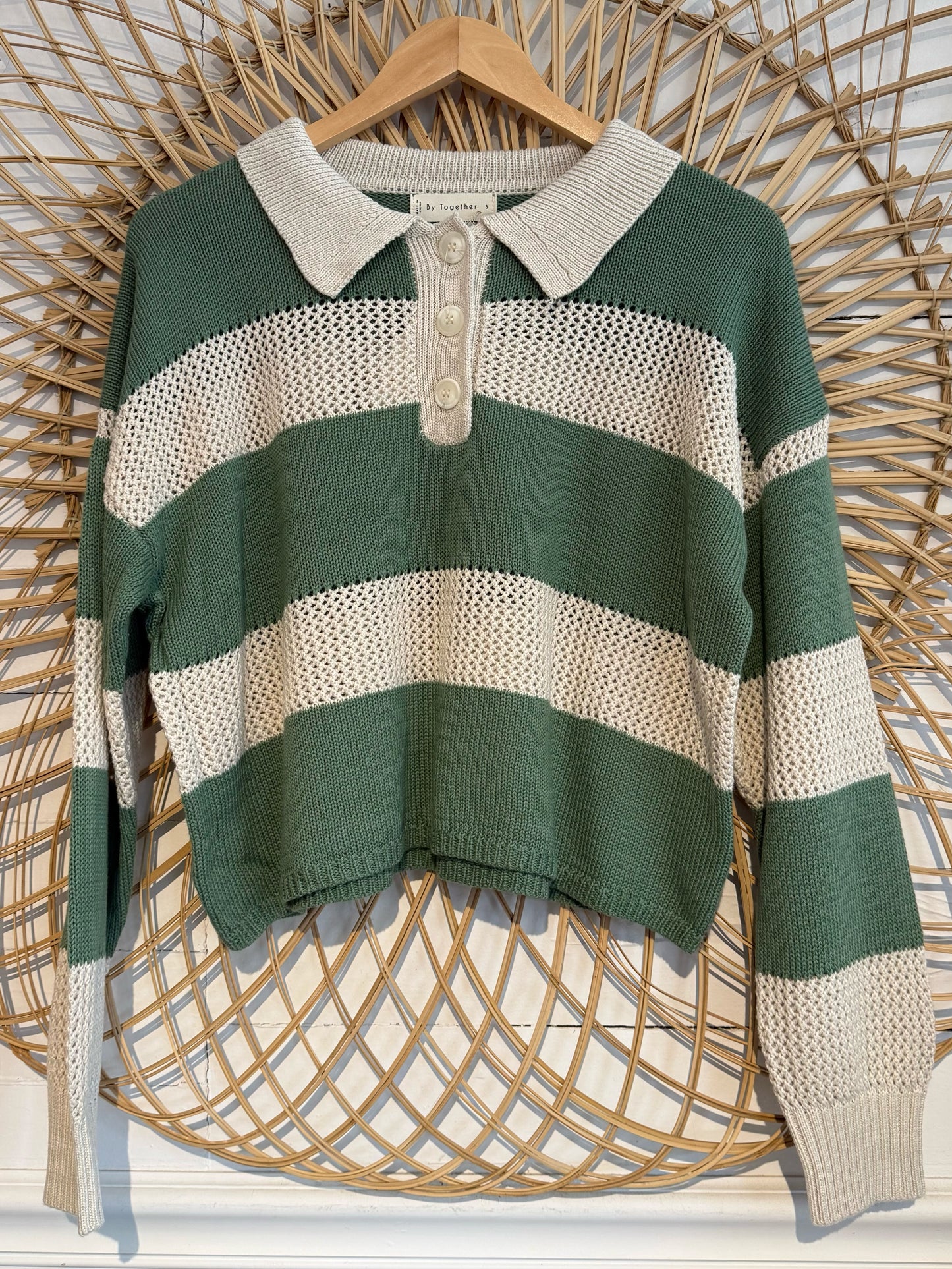 Boho Striped Collared Lightweight Knit Sweater