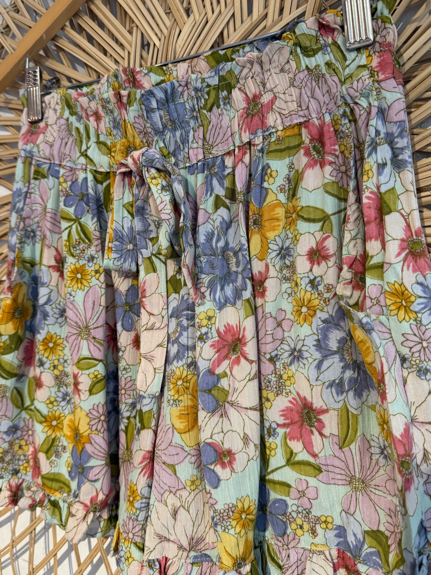 Boho Floral Tie Front Ruffle Hem Shorts