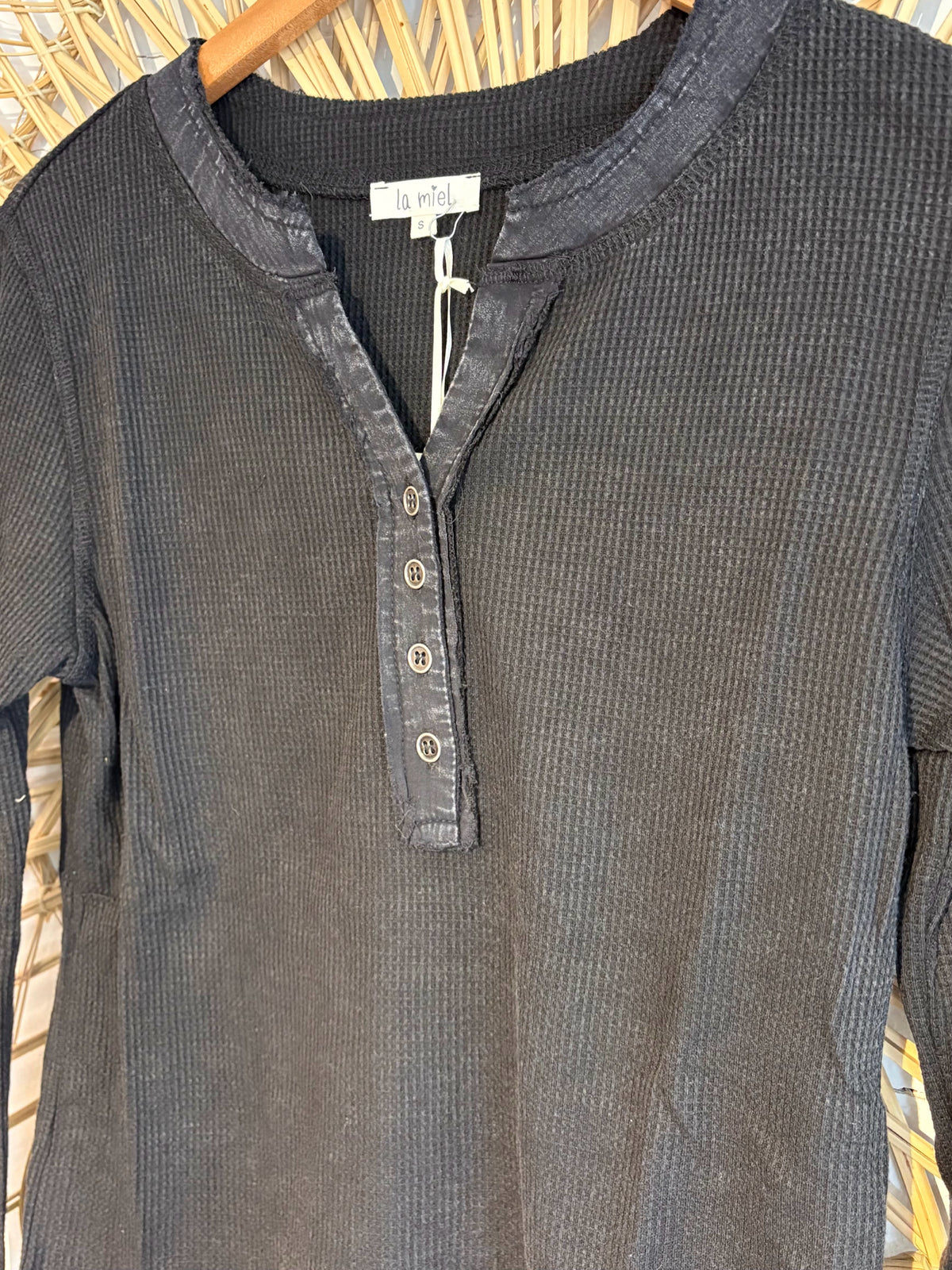 Boho Cozy Waffle Knit Button Front Long Sleeve
