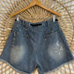 Boho Hipster Lace Up Splatter Paint Cut Off Denim Shorts
