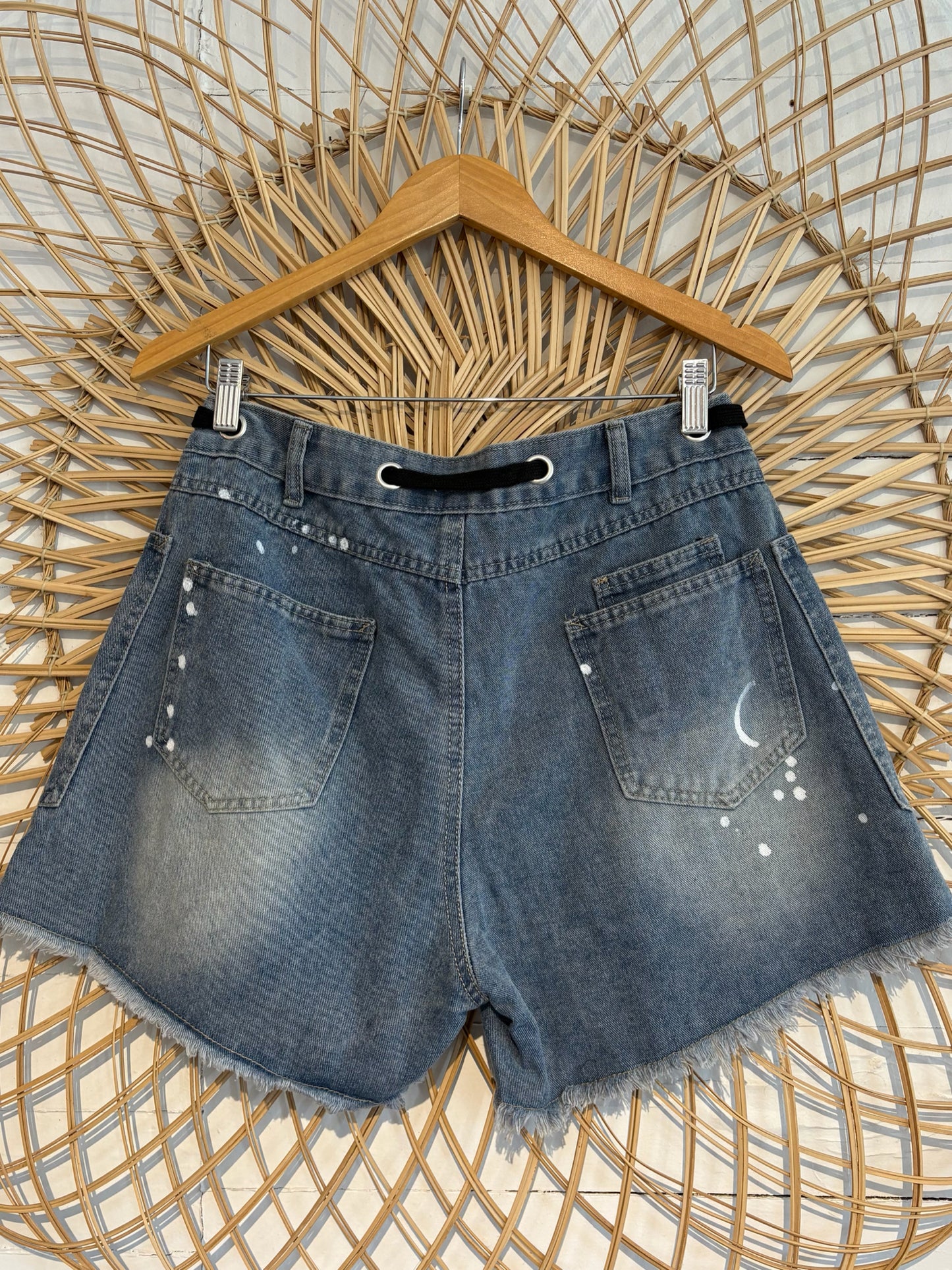 Boho Hipster Lace Up Splatter Paint Cut Off Denim Shorts