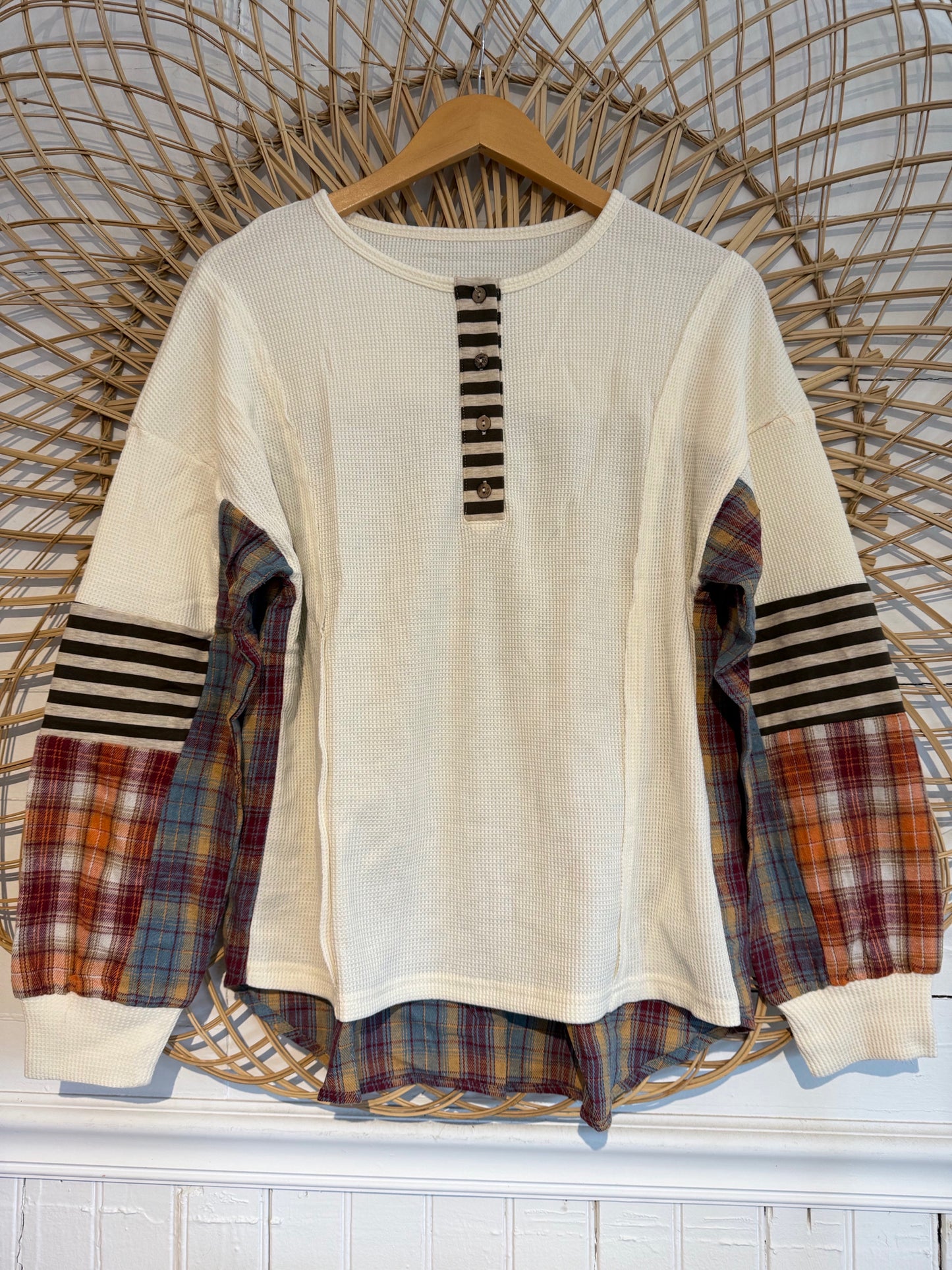 Patchwork Flannel Waffle-knit Long Sleeve