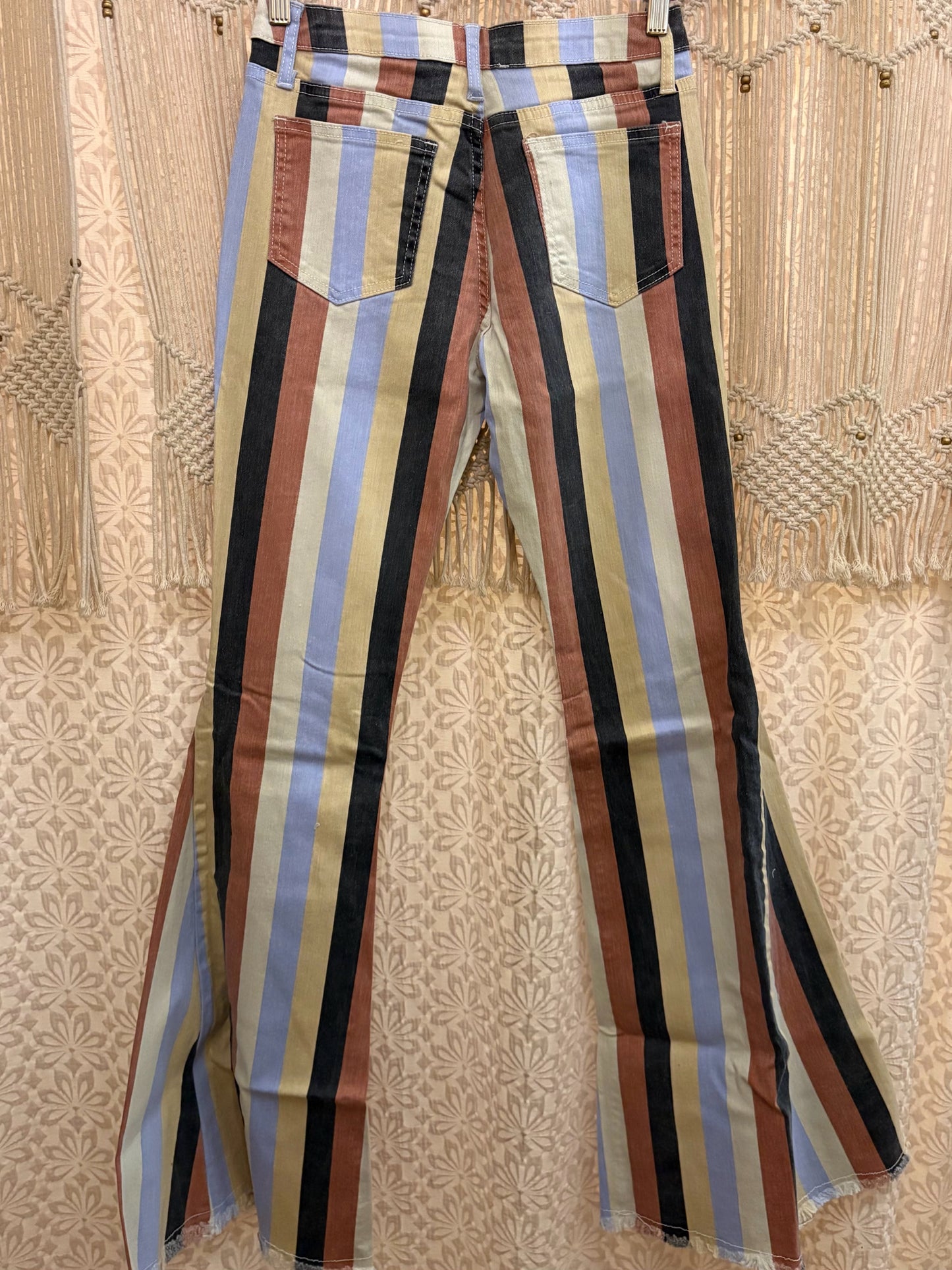 Boho Hippy Striped Denim Bell Bottoms