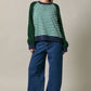 Boho Hipster Knit Sleeve Striped Crewneck