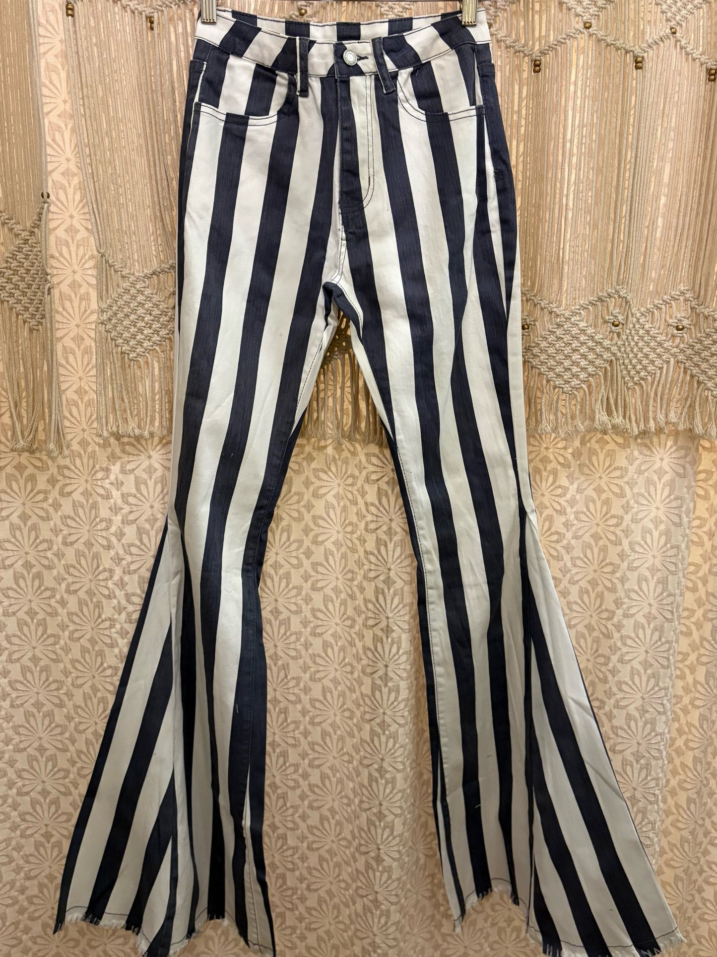 Boho Hippy Striped Denim Bell Bottoms
