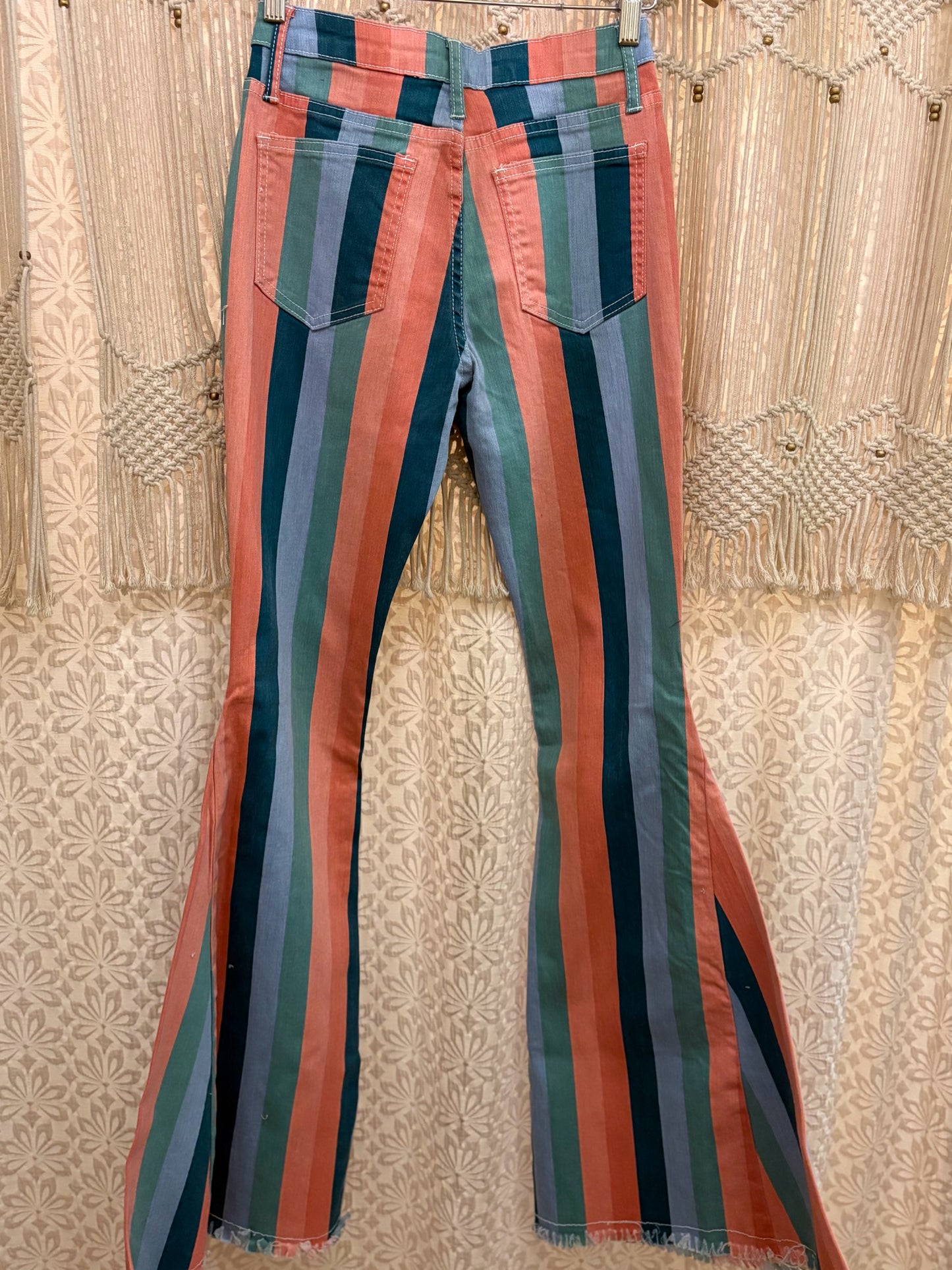 Boho Hippy Striped Denim Bell Bottoms