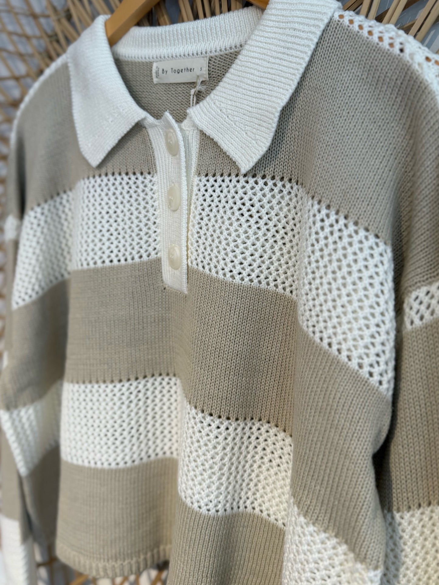 Boho Striped Collared Lightweight Knit Sweater