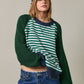 Boho Hipster Knit Sleeve Striped Crewneck