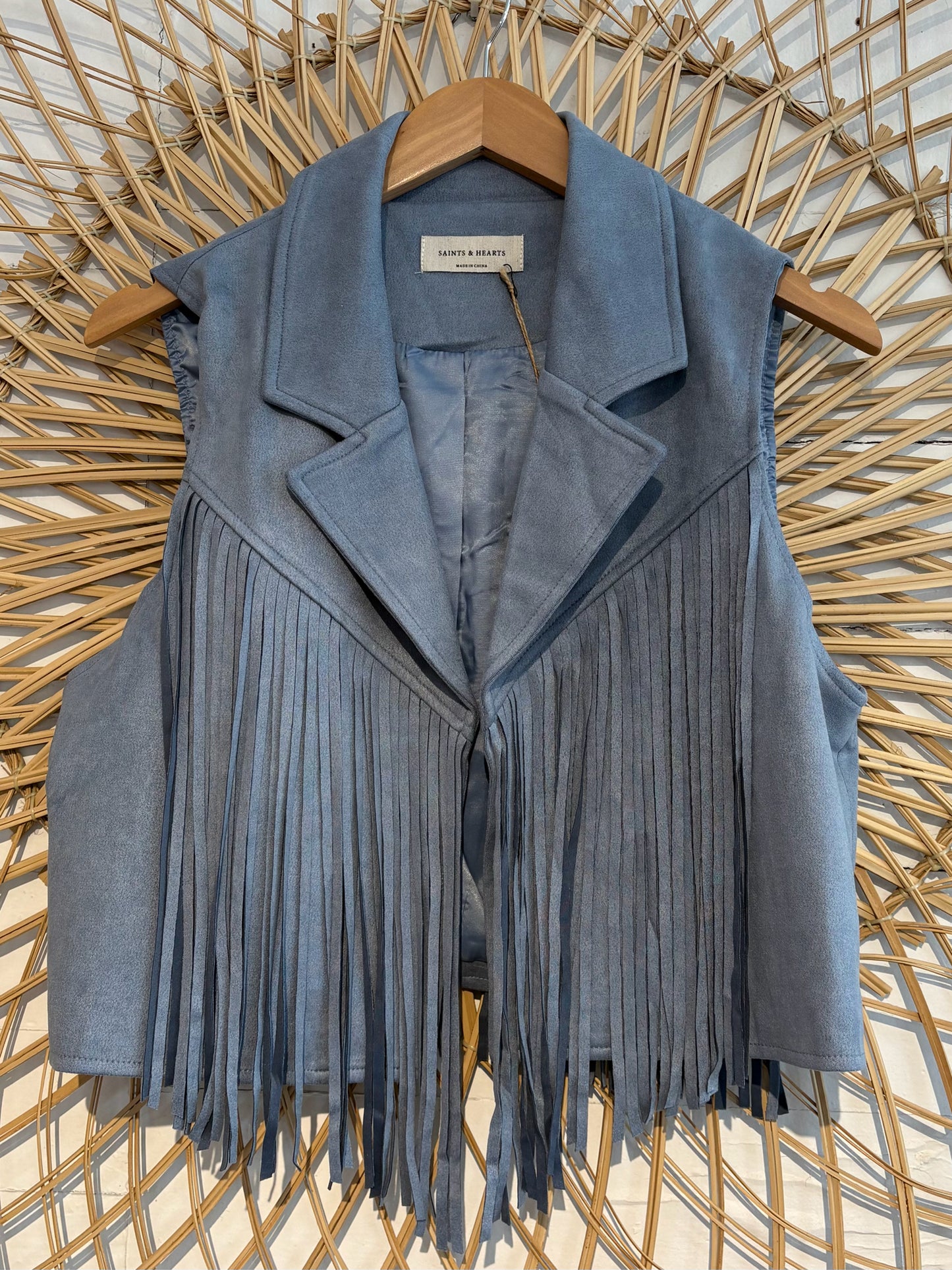 Boho Western Collared Fringe Suede Vest